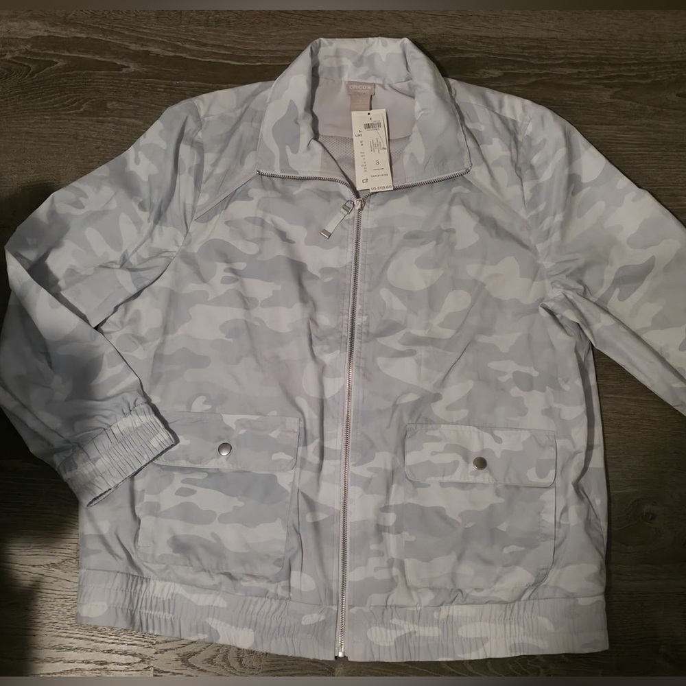 Chico's Light Gray Camouflage Jacket